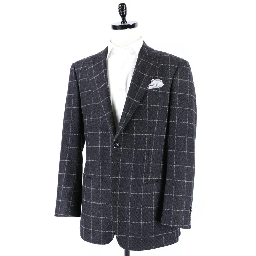 Armani Collezioni Blazer Mens 40R Black Gray Windowpane Cashmere Made in Italy
